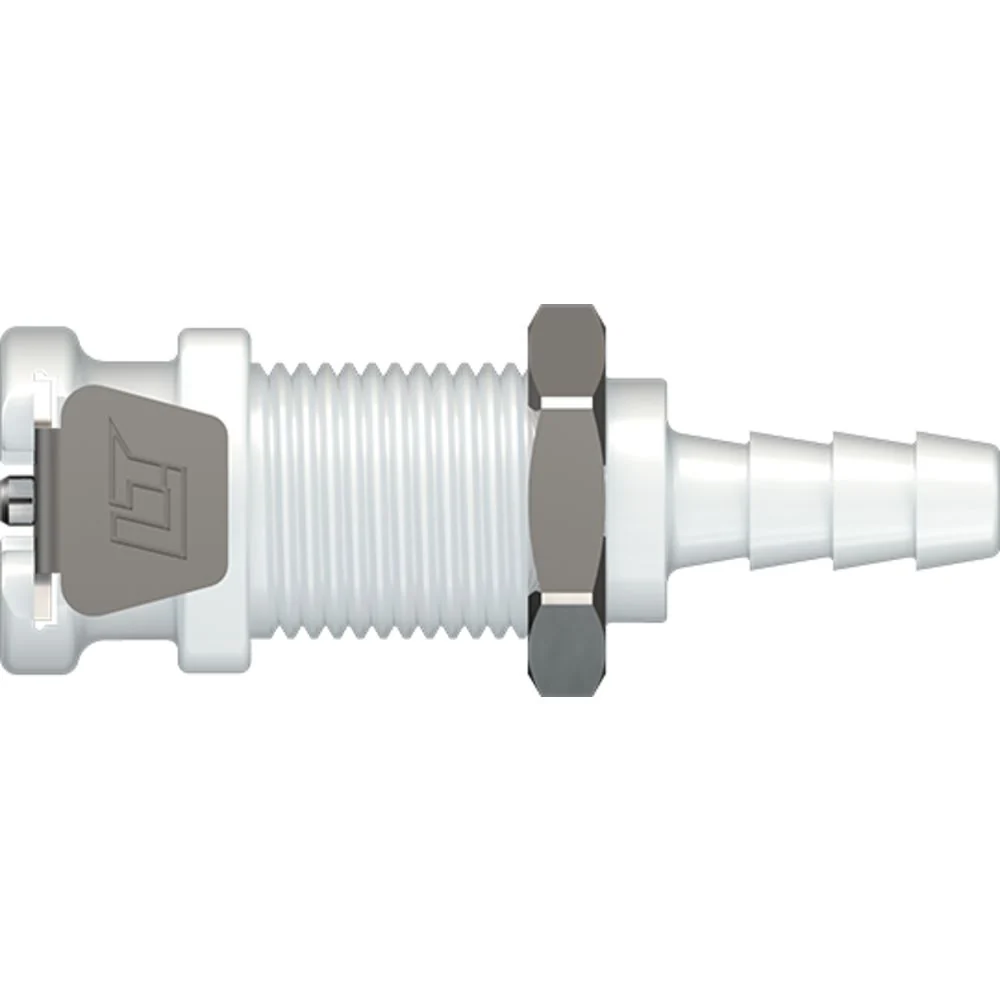 LinkTech 20AC Series Panel Mt. Female, Valved, 3/16" HB, Natural Acetal, Buna N — Bag of 100