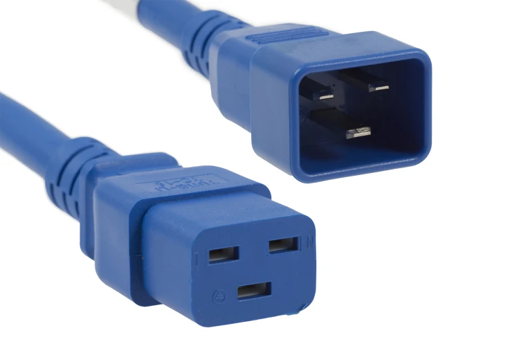 AC power cord, C20 to C19, 12 AWG 8ft, Blue