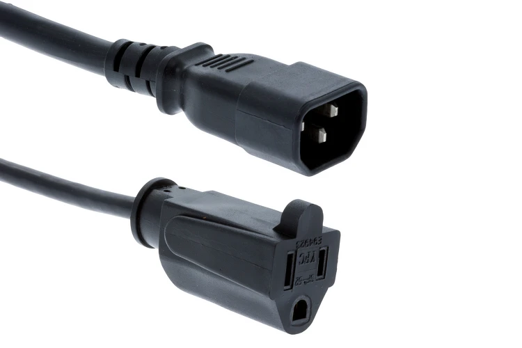 AC Power Cord, 5-15R to C14, 18AWG, 3ft, Black