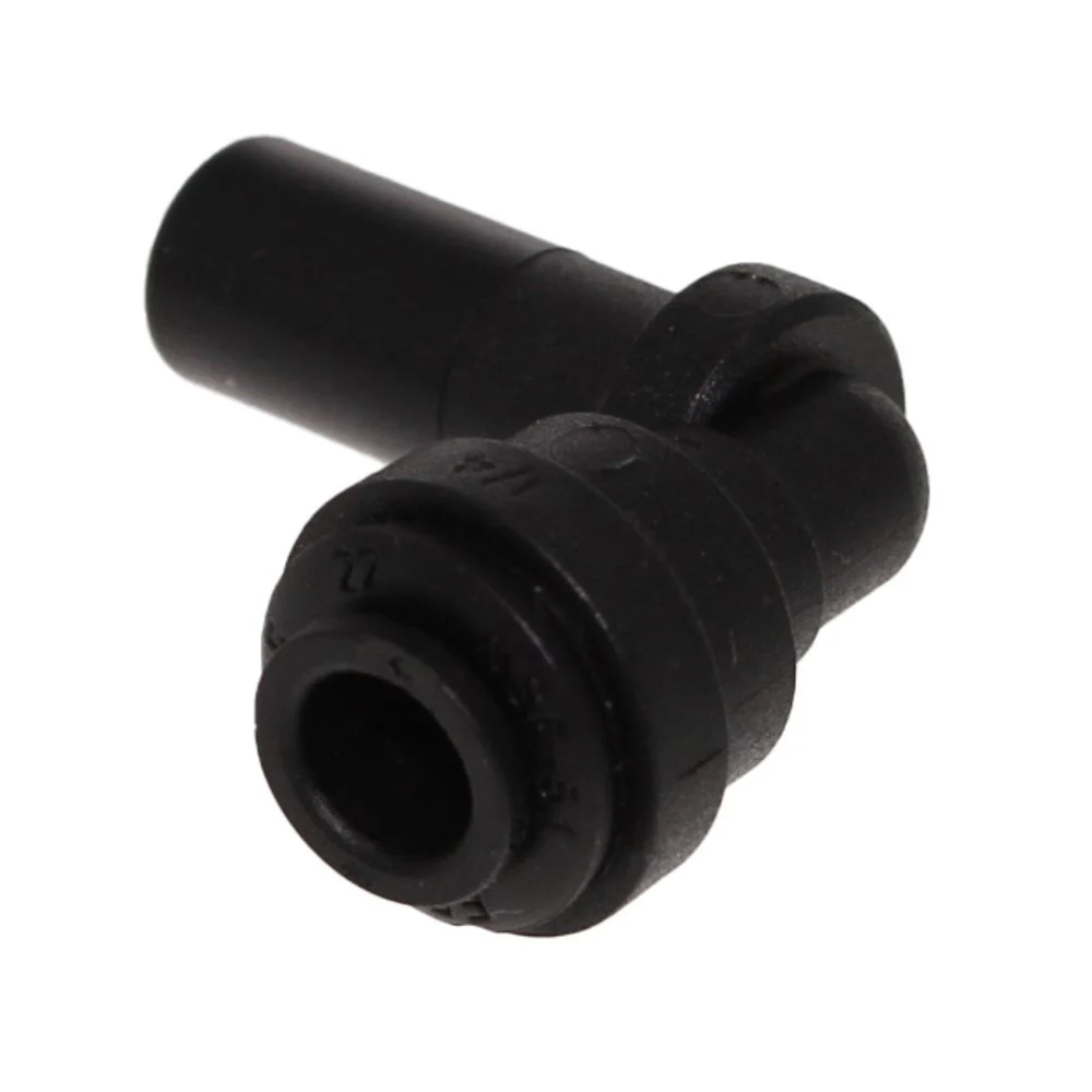 John Guest 3/8" Stem x 1/4" Tube Polypropylene Plug In Elbow - Black — Bag of 10