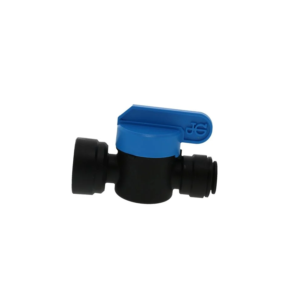 John Guest Shut-Off Valve Female NPTF Black Polypropylene - 3/8 Tube x 3/8 NPTF Female — Box of 80
