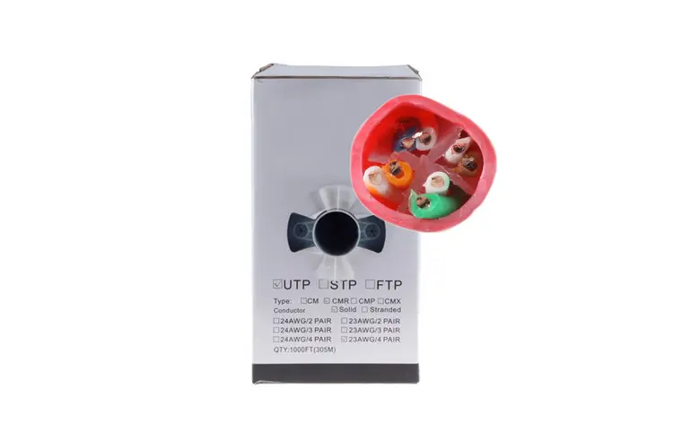Cat6 Bulk Ethernet Cable, Unshielded, Solid, CMR, Pull Box, 1000 ft, 550 Mhz, Red