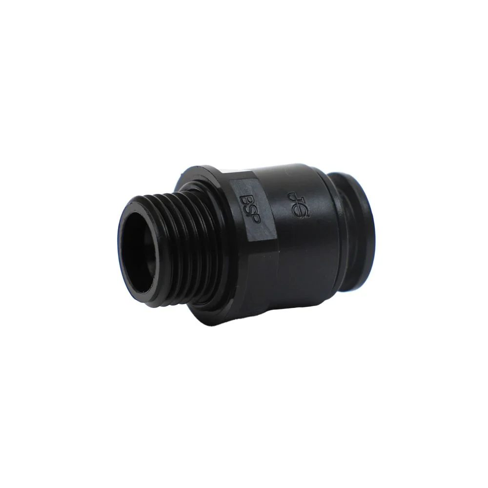 John Guest Male Connector BLACK ACETAL - 6mm x 1/4 NPTF — Bag of 10