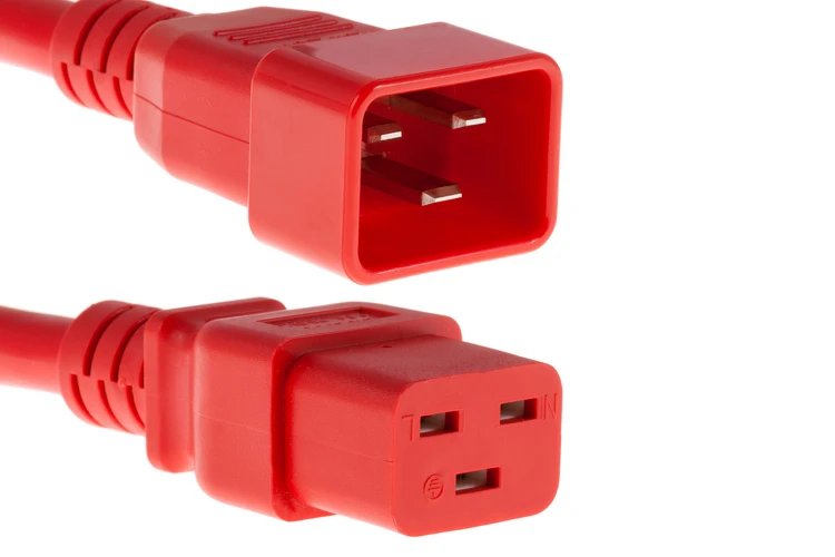 AC power cord, C20 to C19, 12 AWG, 2ft, Red
