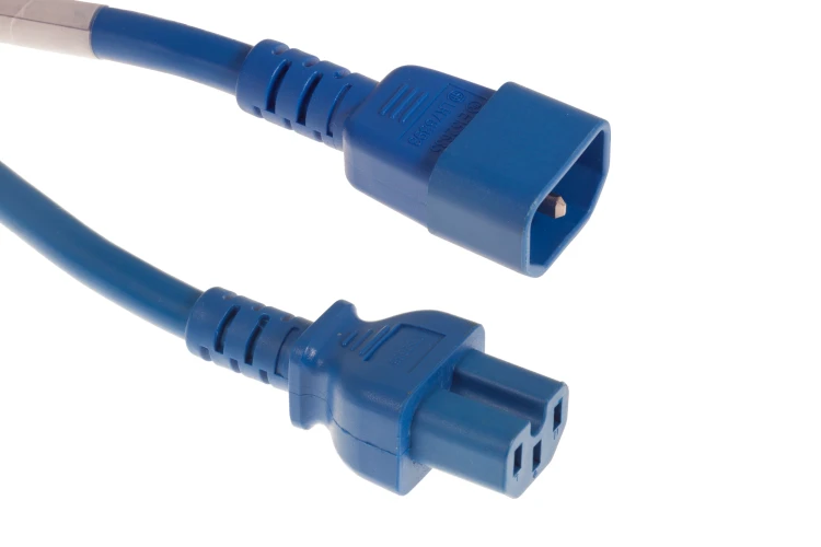 AC Power Cord, C14 to C15, 14 AWG, 10ft, Blue