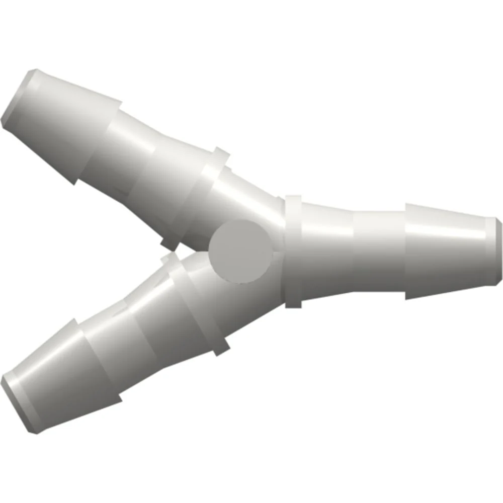LinkTech Y Tube Fitting with 200 Series Barbs, 1/4" (6.4 mm) ID Tubing, White Nylon — Single