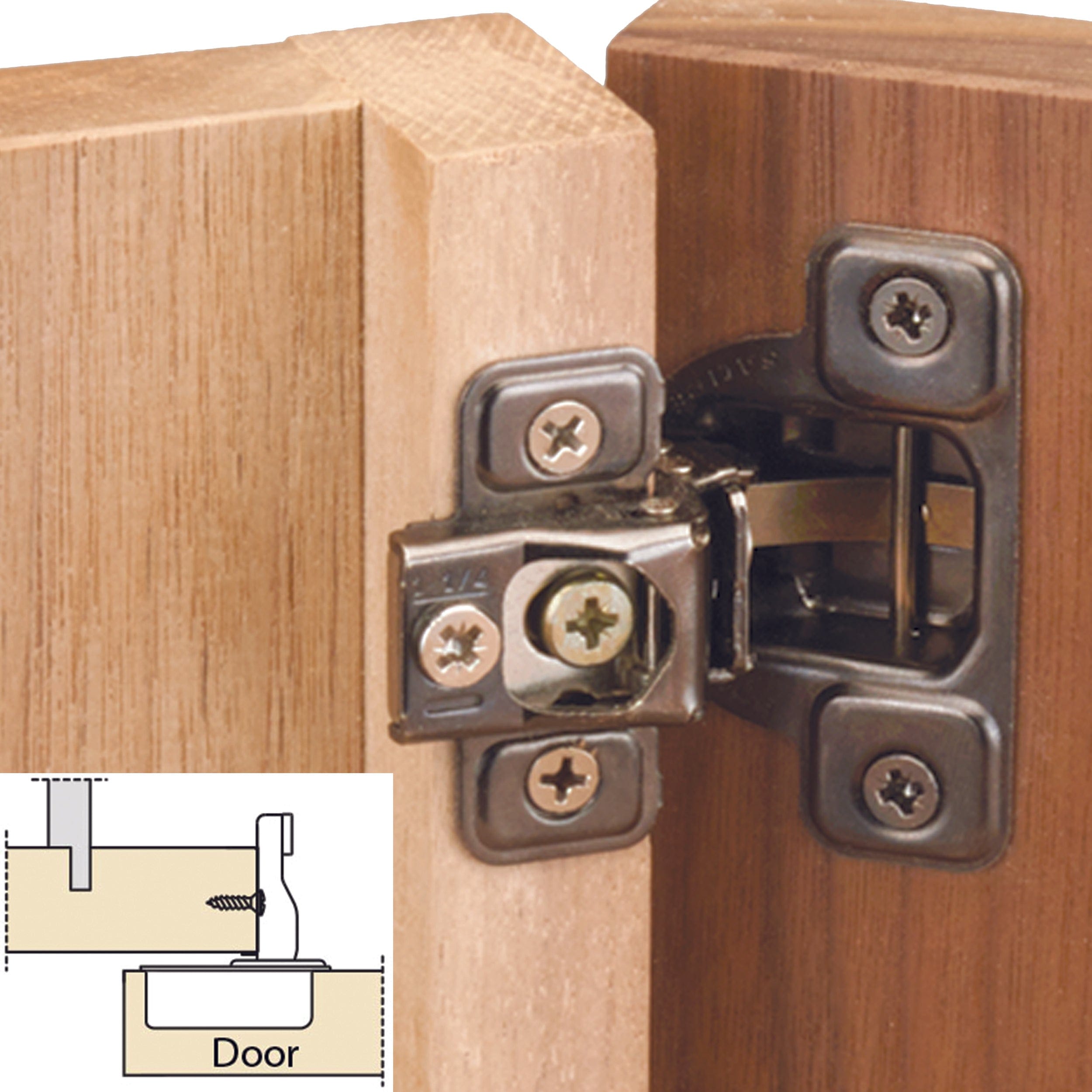 106° Excen-Three Self Close Face Frame Hinge - Pair — 5/8" / Nickel Plated