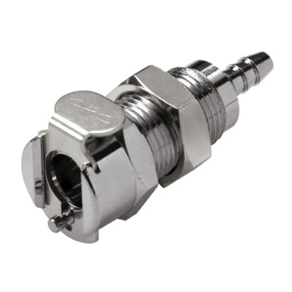 1/8 Hose Barb Non-Valved Panel Mount Chrome-plated Brass Coupling Body - Blue — Single
