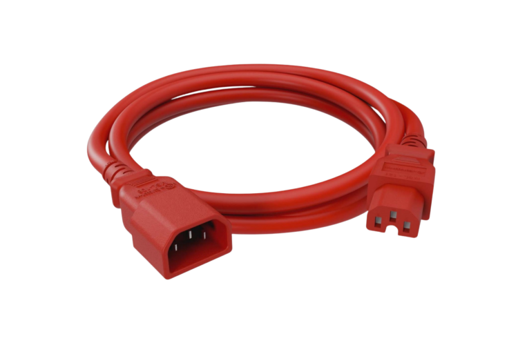 Power Cord, C14 toC15, 15 ft, 14AWG,red