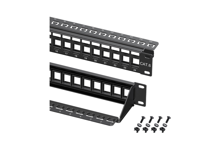 24 Port Network Closet Cleanup Kit, Patch Cables, Cable Manager, Velcro Ties
