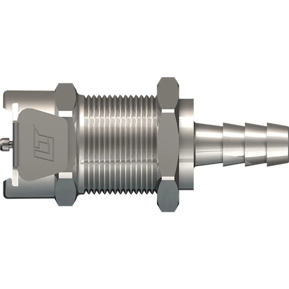 LinkTech 40CB Series Panel Mt. Female, Valved, 1/4" HB, Chrome Brass, Buna N — Single