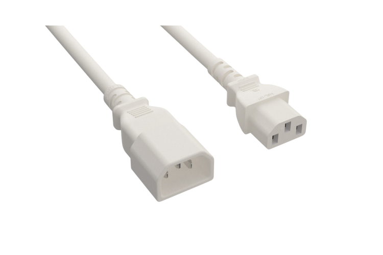 Power Cord, C13 toC14, 8 ft, 18AWG, White