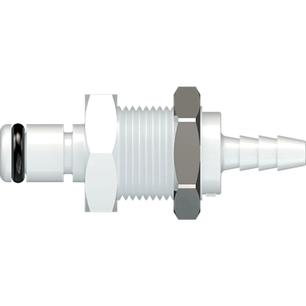 LinkTech 20AC Series Panel Mt. Male, Non-valved, 1/8" HB, Natural Acetal, Buna N — Box of 1000
