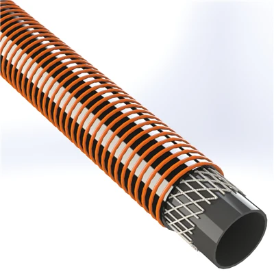 SPVC-TDHD-4.0-100 by Texcel | SIGMA-TDHD™ Series | Heavy-Duty Tank Drop Hose | 4" Hose ID | 65 PSI | 29 in/Hg Vacuum Rated | Black w/ Orange Spiral Yarn — Exact Length (FT)