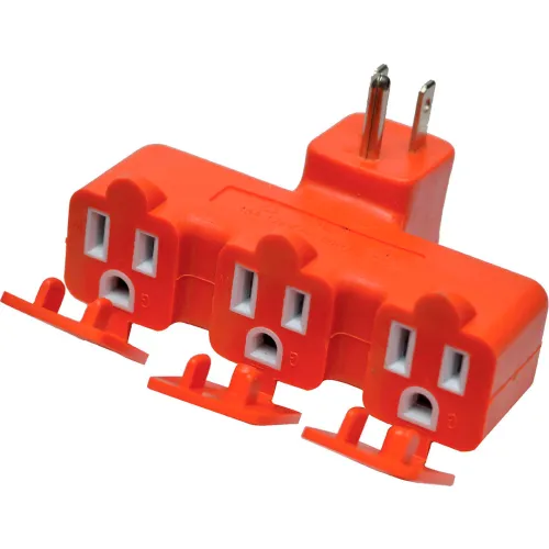 GoGreen Power 3 Outlet Tri-tap adapter with covers, GG-03431OR - Orange