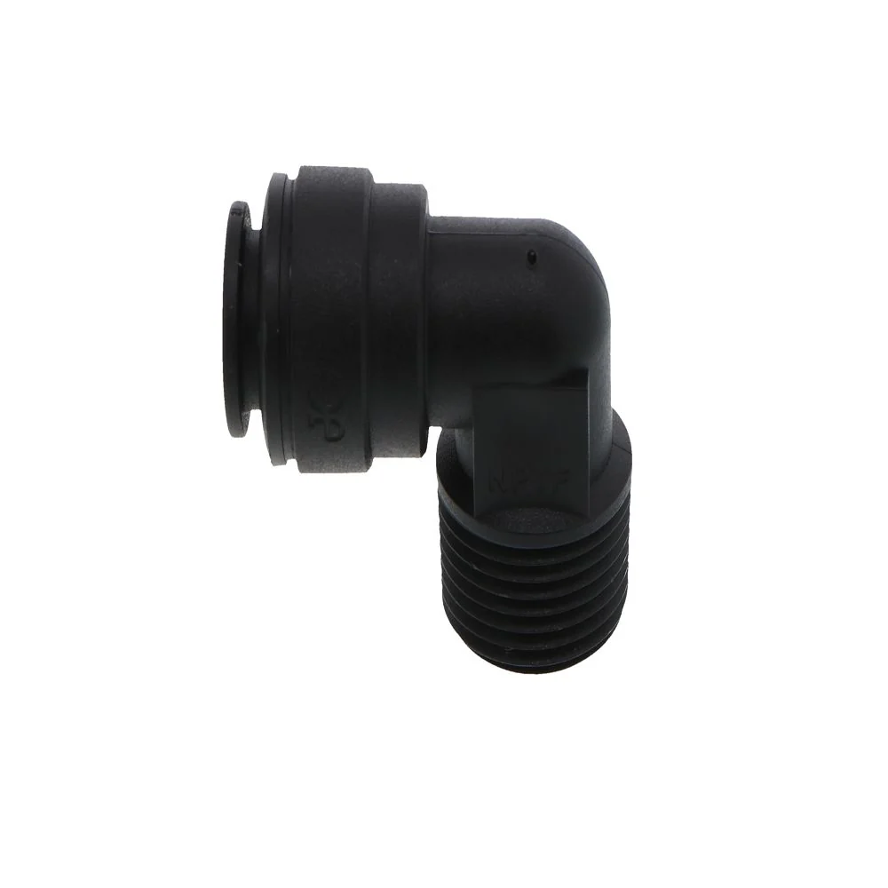 John Guest Fixed Elbow NPTF Black Polypropylene - 3/8 x 3/8 NPTF — Bag of 10