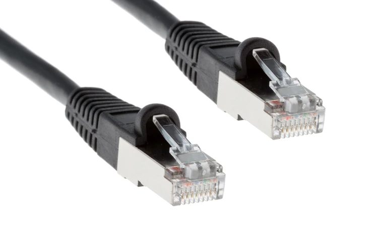 Cat5e Shielded Ethernet Patch Cable, Half-moon Boot, 50 ft, Black