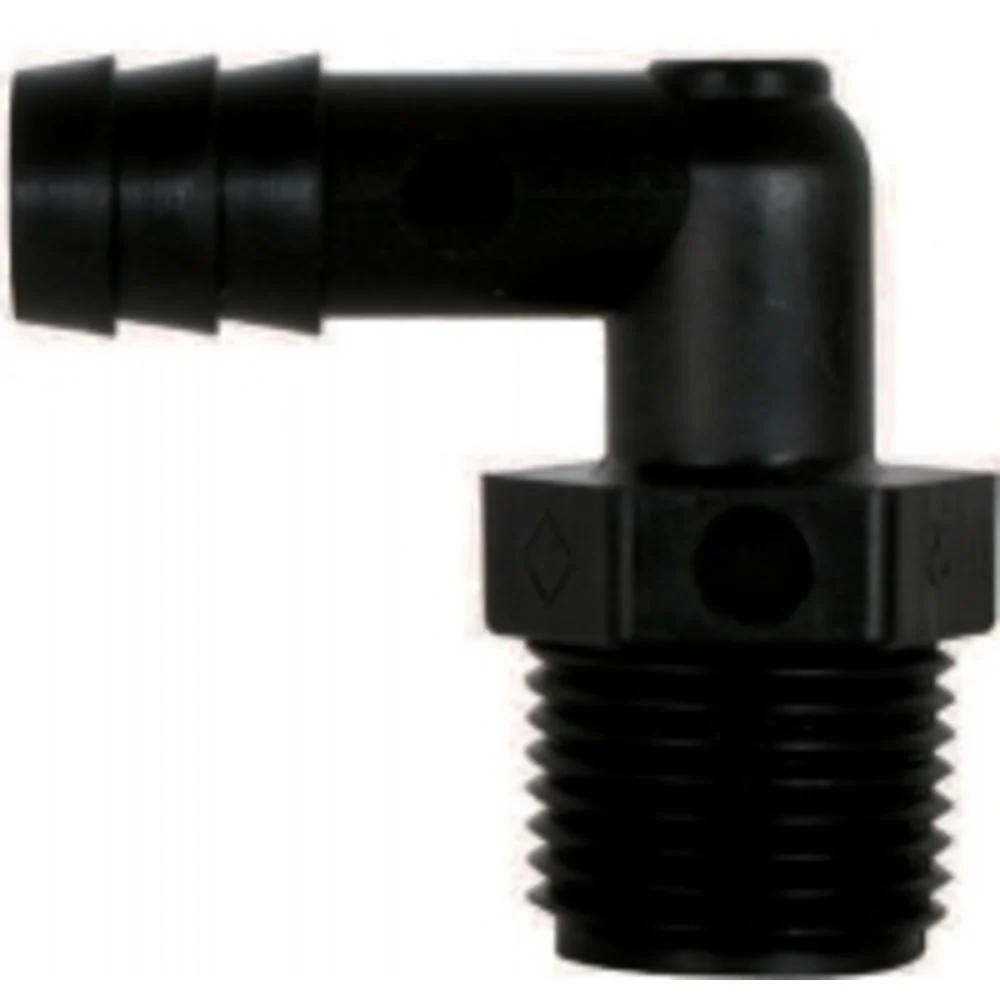 Male Elbow Barb Connector Black PP - 1/4 ID x 1/4 MNPT — Single