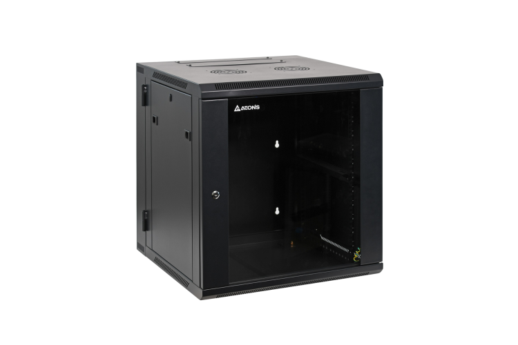 12U 19in Wall-Mount Cabinet Rear Hinged Swing-Out, Glass Door 21.7in Depth Pre-Assembled
