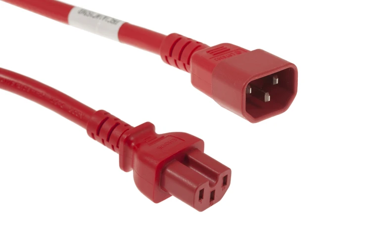 AC Power Cord, C14 to C15, 14 AWG, 2ft, Red