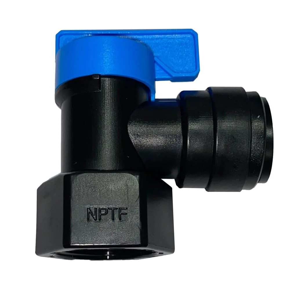 NeoFit - Acetal Black Tank Valve Female Elbow 3/4" FPT x 5/8" tube — Box of 40