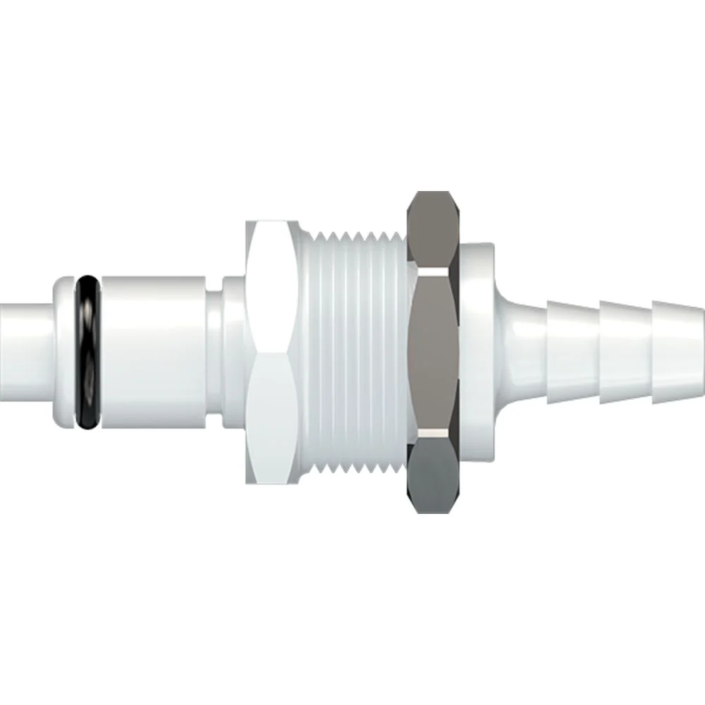LinkTech 40AC Series Panel Mt. Male, Valved, 1/4" HB, Natural Acetal, Buna N — Bag of 100