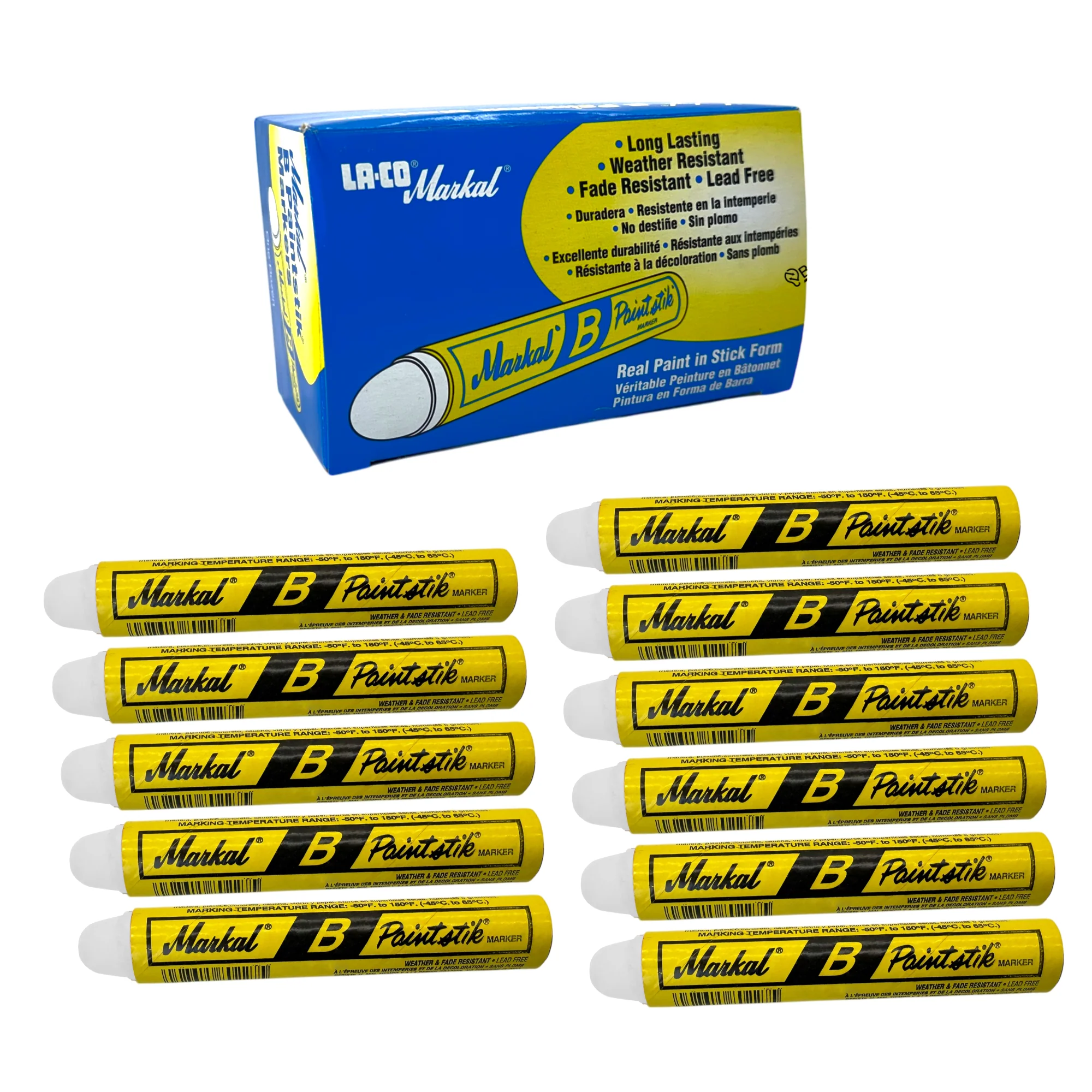 080220 by Markal | B Paintstik | Standard Size 11/16" x 4-3/4" | White — Pack of 144 (Save 10%)