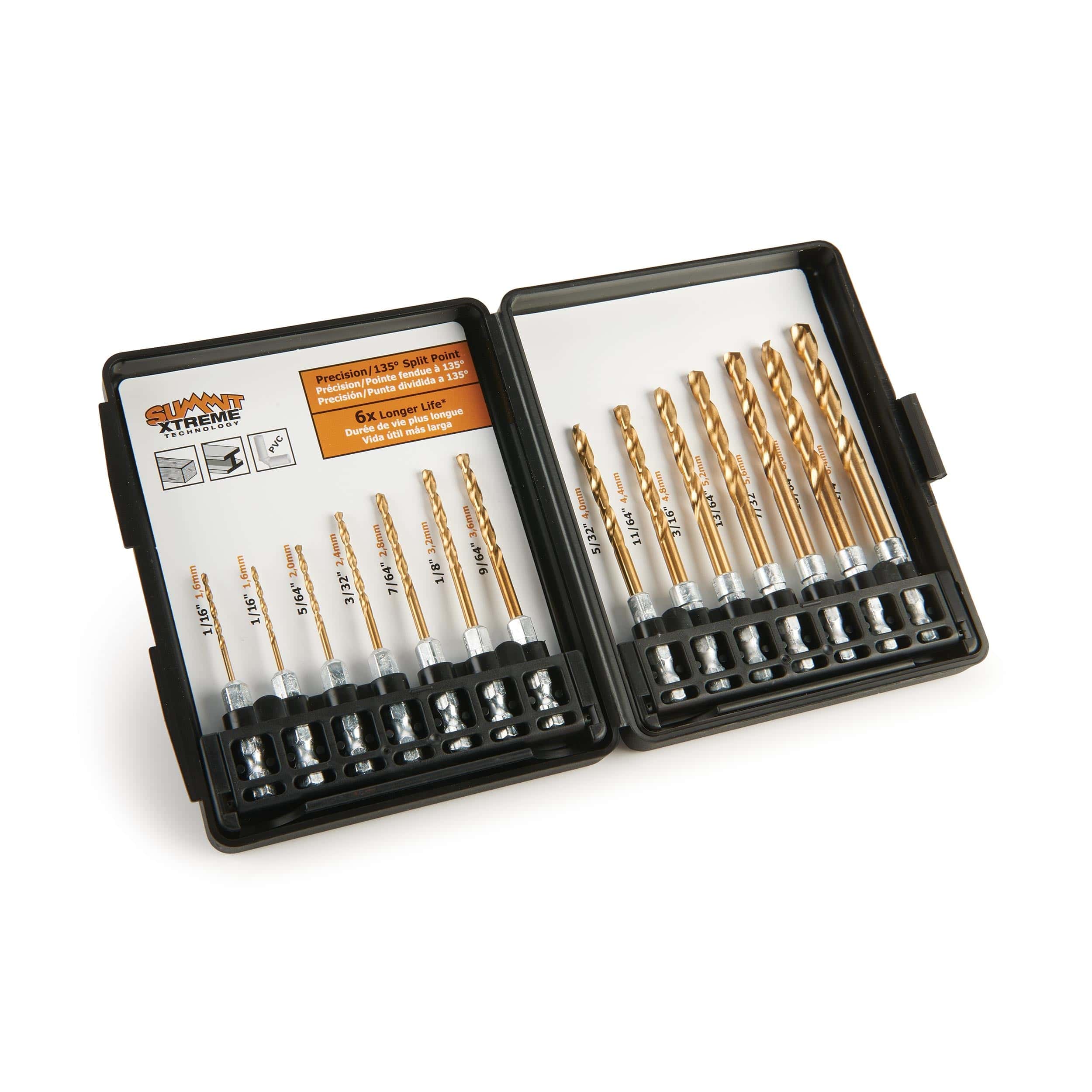 Drill Bit Set - Titanium Coated High Speed Steel - 1/4" Hex Shank — 14-Piece