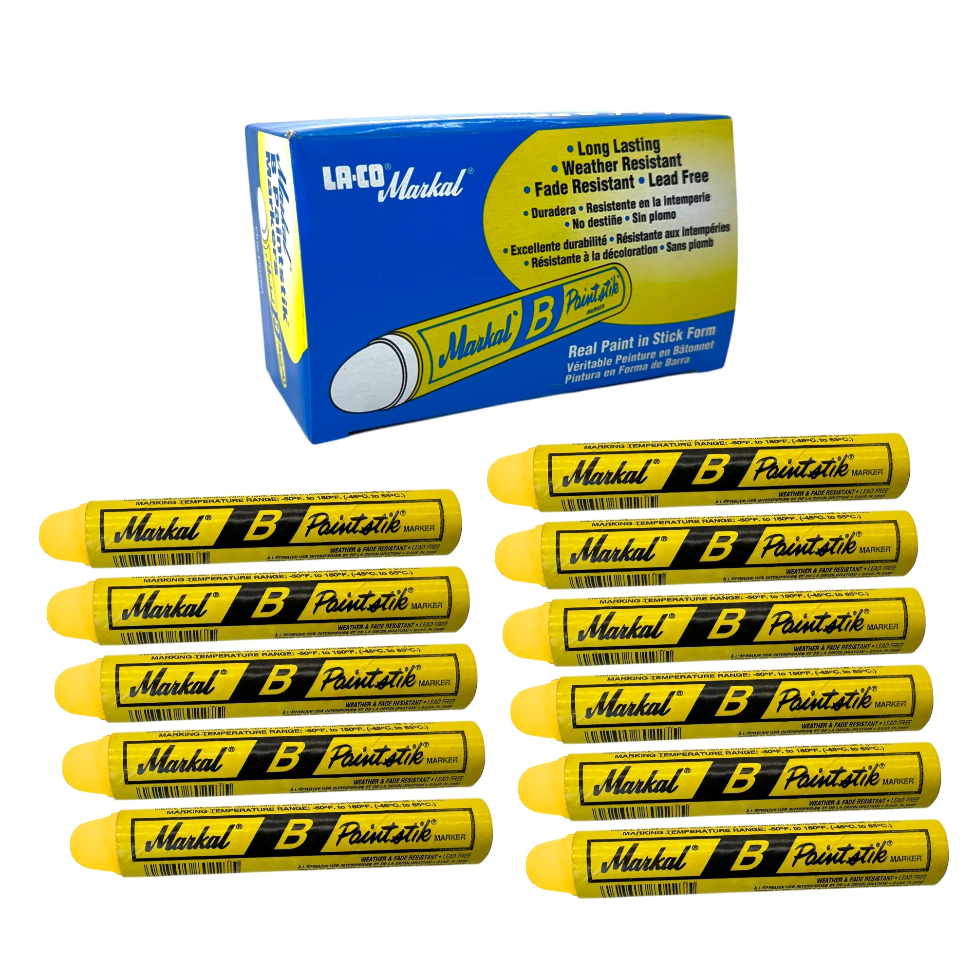 080221 by Markal | B Paintstik | Standard Size 11/16" x 4-3/4" | Yellow — Pack of 144 (Save 10%)