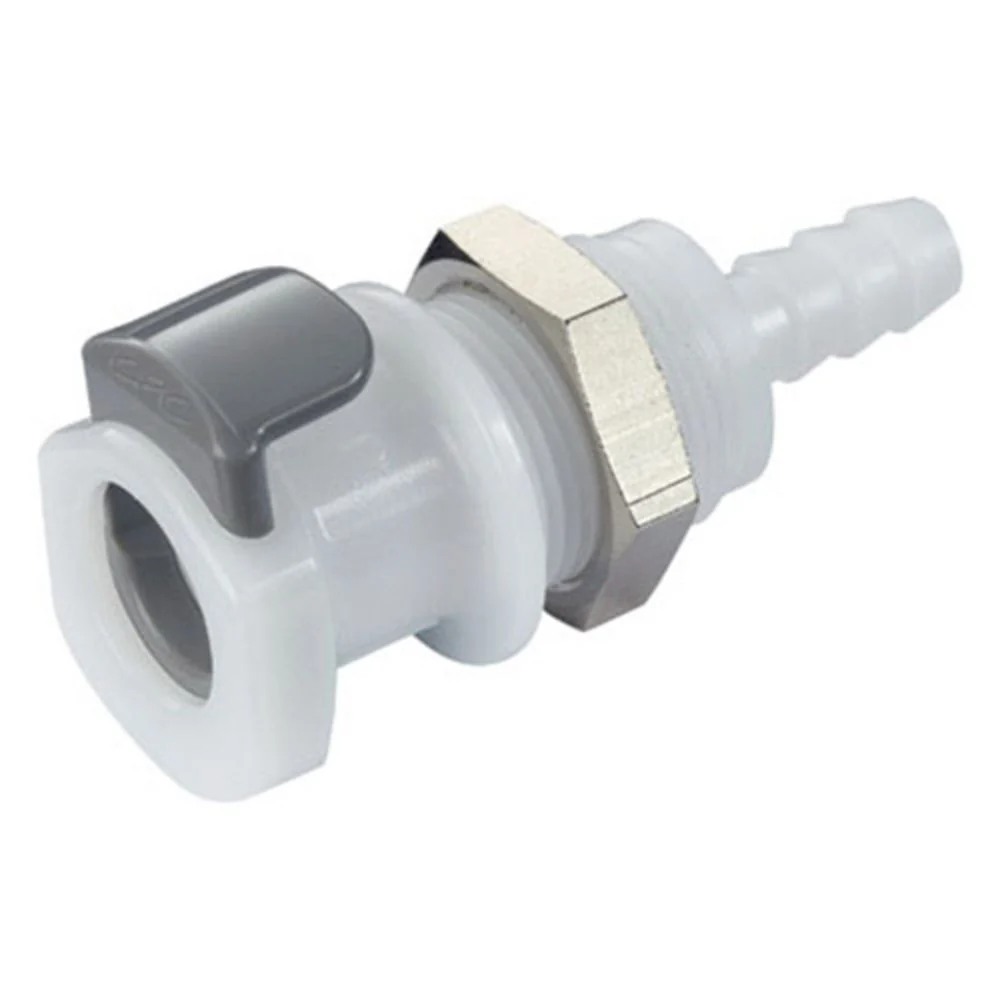 APCD16004 Valved Panel Mount Hose Barb Coupling Body 1/4 ID Barb — Bag of 25