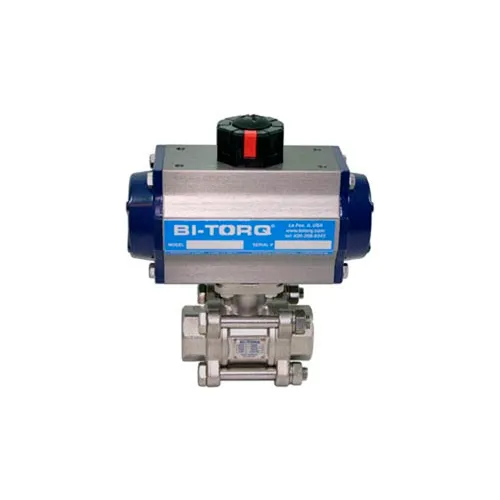 BI-TORQ 1-1/2" 3-Pc SS NPT Ball Valve W/Spring Ret. Pneum. Actuator