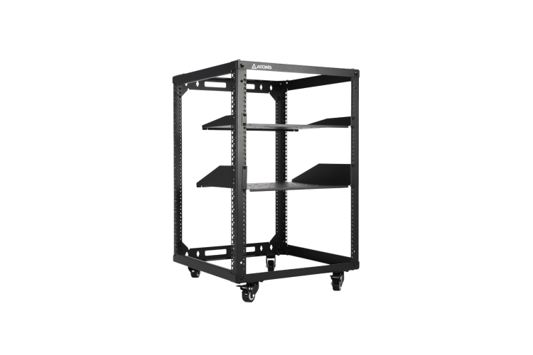 15U 4-Post Wall Mount Open Frame Rack, Side Mount, Floor-Standing w/ Casters Flat Box
