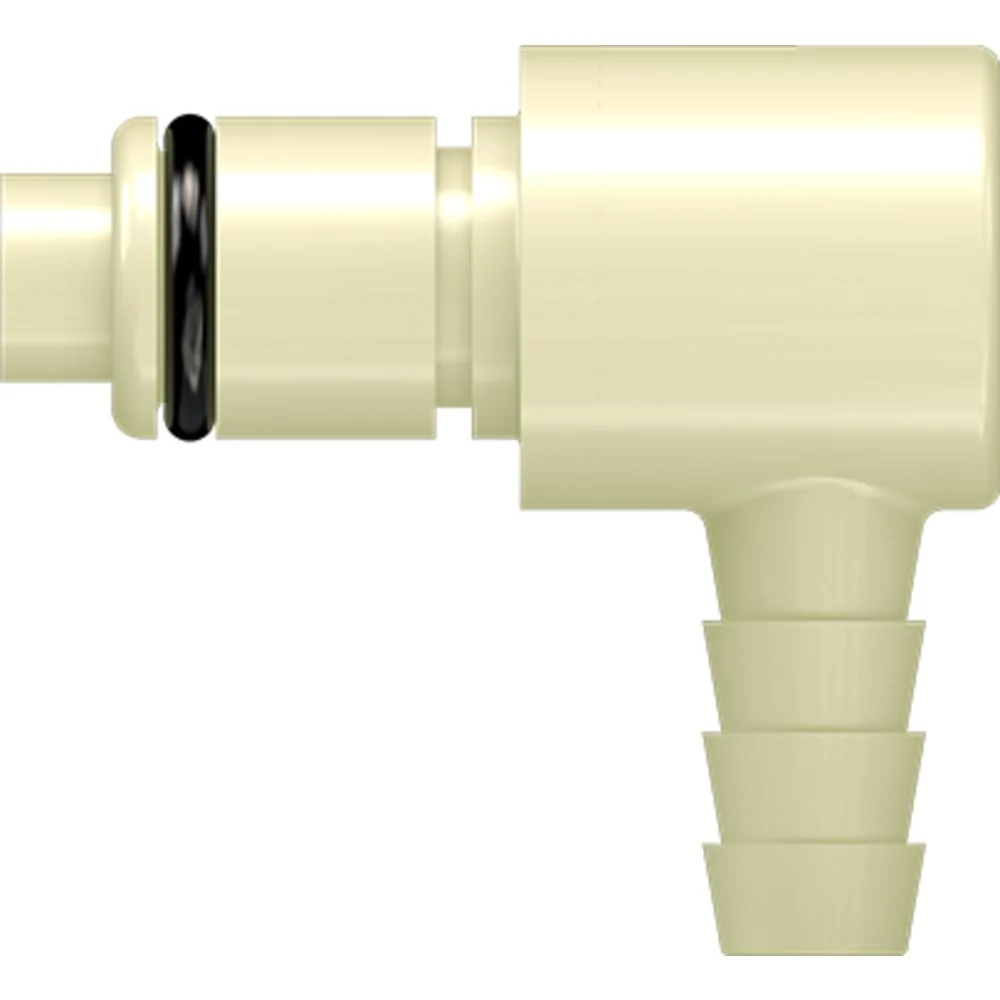 LinkTech 40PP Series Elbow Male, Valved, 1/4" HB, Molded Almond Color, Polypropylene, EPDM — Box of 1000