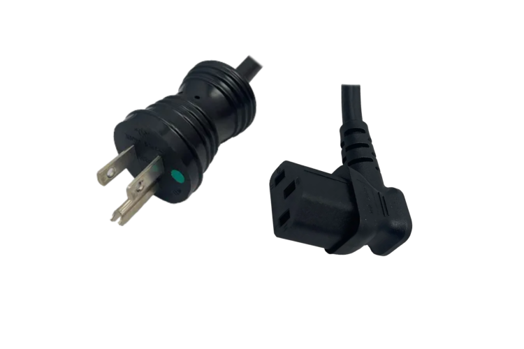 NEMA 5-15 Male Plug to IEC320 C13 Connector Angled Right 1.8 Meters / 6 Feet 15A/125V 14/3 SJT Black - Hospital Grade Power Cord
