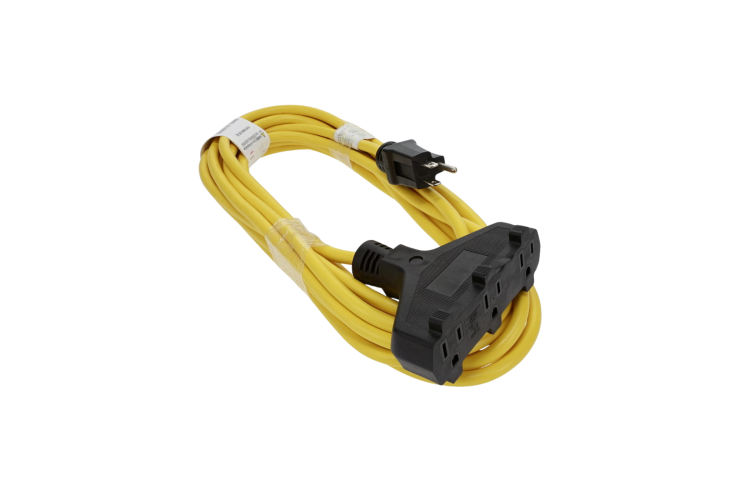 25Ft 3-Outlet Power Extension Cord SJTW 14/3 Yellow