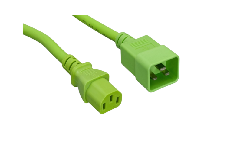 Power Cord, C13 toC20, 3 ft, 14AWG, Green
