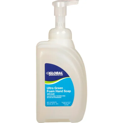 Global Industrial™ Ultra Green Foam Hand Soap Pump Bottle, Fragrance Free, 32 oz. Bottle-8/Case