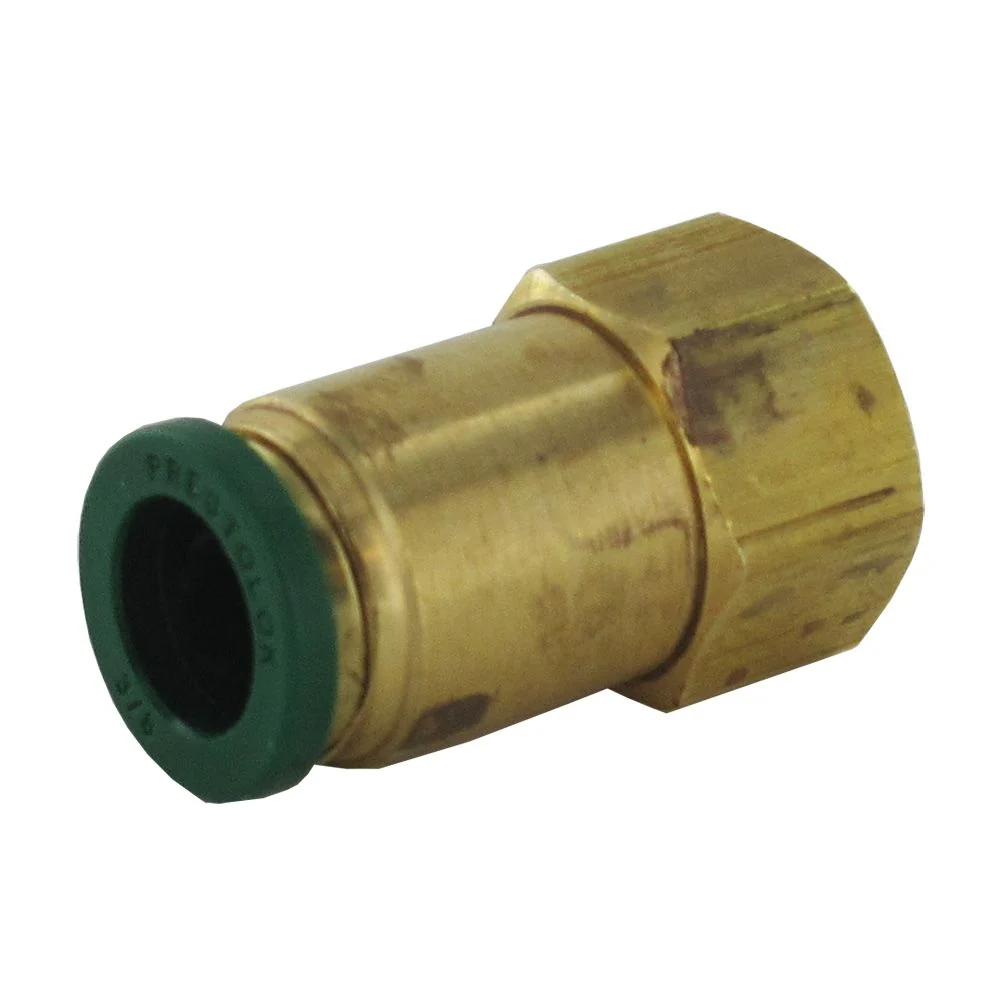 Parker Prestolok Lead-Free Brass Fitting Female Flare - 3/8 QC x 1/4 FFL - Tarnished Condition — Box of 25