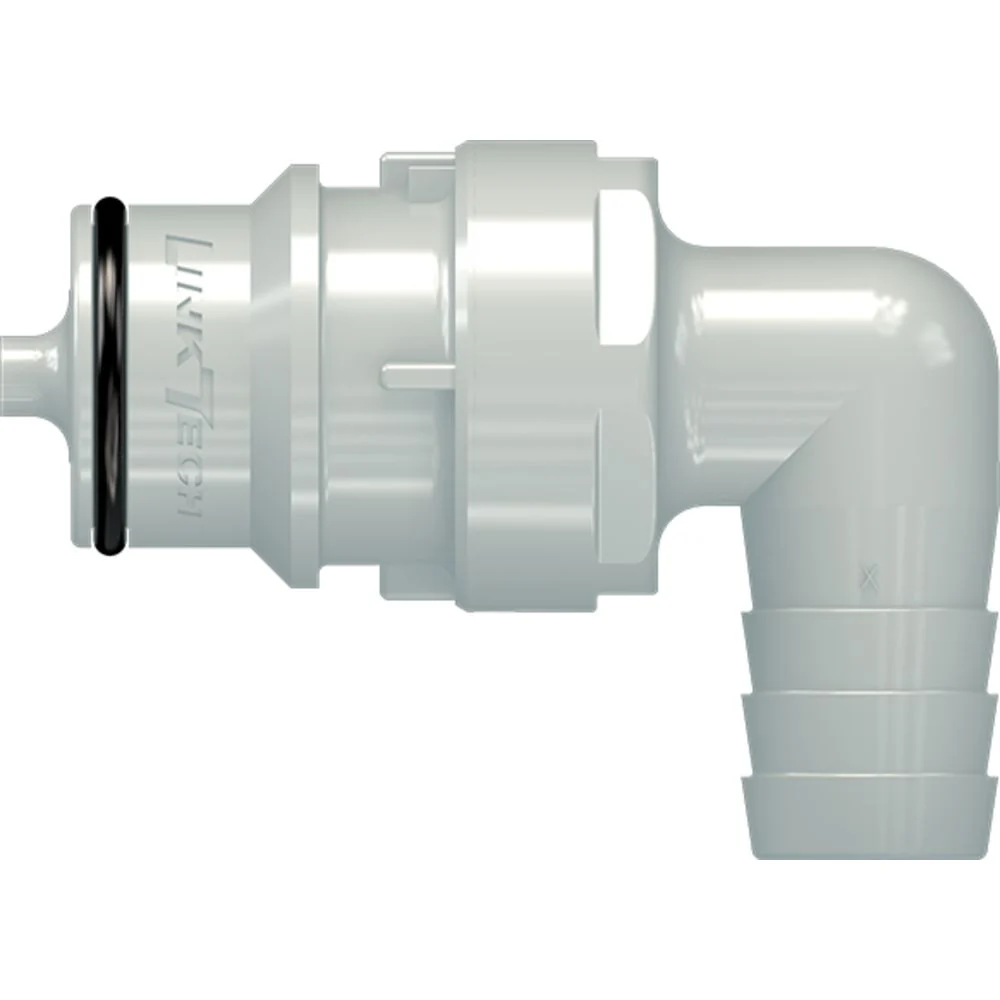 LinkTech 60PP Series Elbow Male, Valved, 1/2" HB, Polypropylene, EPDM — Single