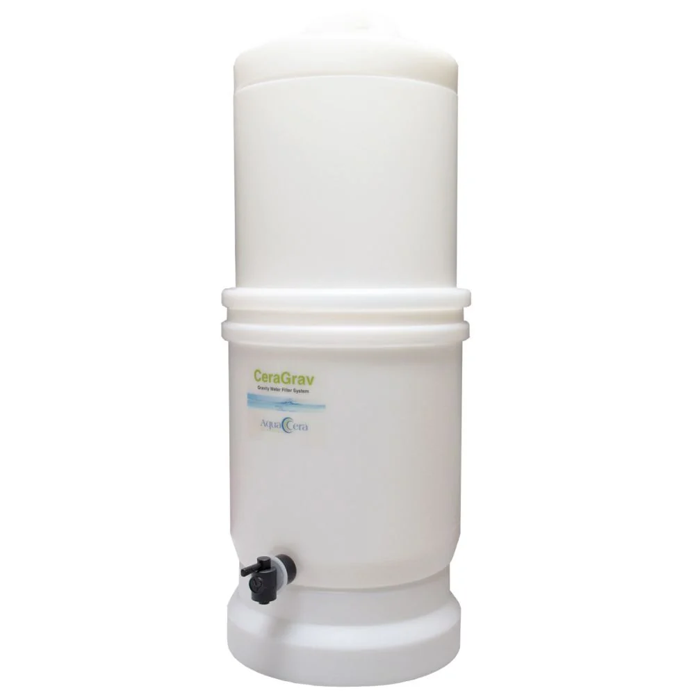 AquaCera CeraGrav LP5 Gravity Water Filter System — with 5 CeraMetix 7" Filters