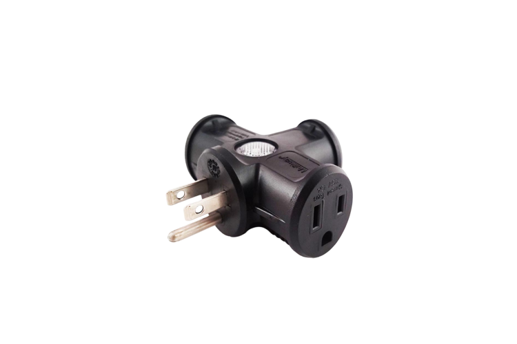 3-Outlet Indoor/Outdoor Wall Tap Adapter – 3-Prong Grounded Plug with LED Indicator, Black