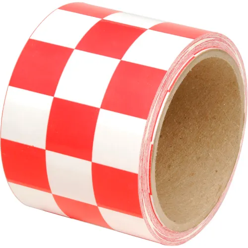 INCOM® Checkerboard Hazard Tape - Red/White, 3"W x 54'L, 1 Roll