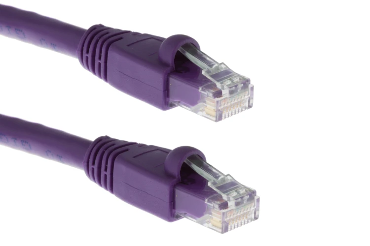 Cat6A Ethernet Patch Cable, Half-moon Boot, UTP, 1 ft, Purple