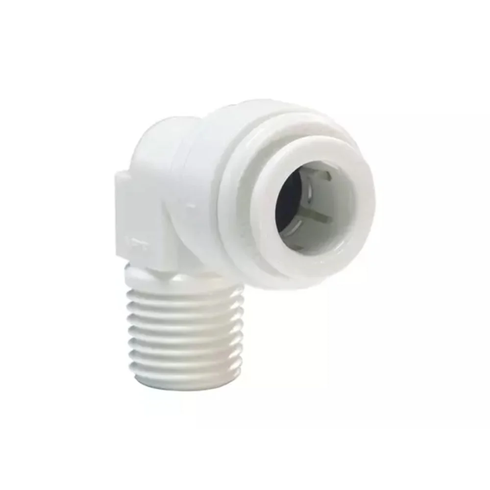John Guest 3/8" x 1/4" (NPTF) Acetal Fixed Elbow - White — Bag of 10