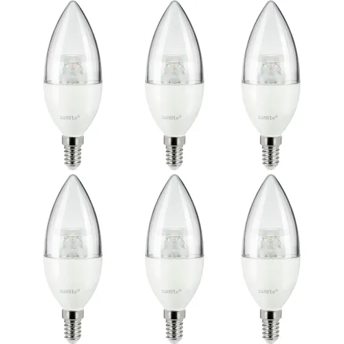 Sunlite® LED B10 Torpedo Clear Light Bulb, E14 Base, 5W, 470 Lumens, 27K, Warm White, Pack of 6
