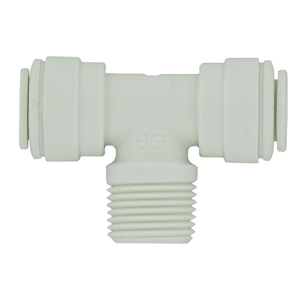 John Guest Fixed Tee Adapter Polypro - 3/8 x 3/8 x 3/8 MNPT Branch — Box of 150