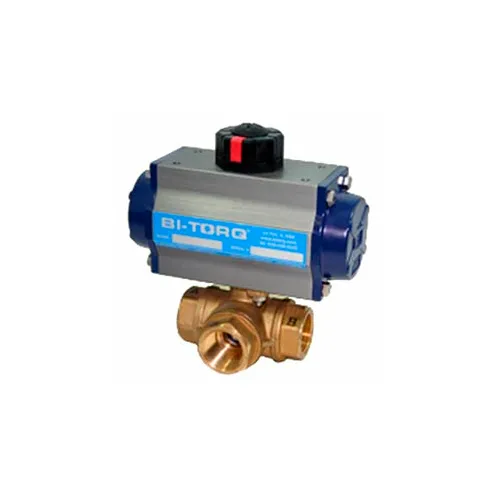 BI-TORQ 1/2" 3-Way L-Port Brass NPT Ball Valve W/Spring Ret. Pneum. Actuator