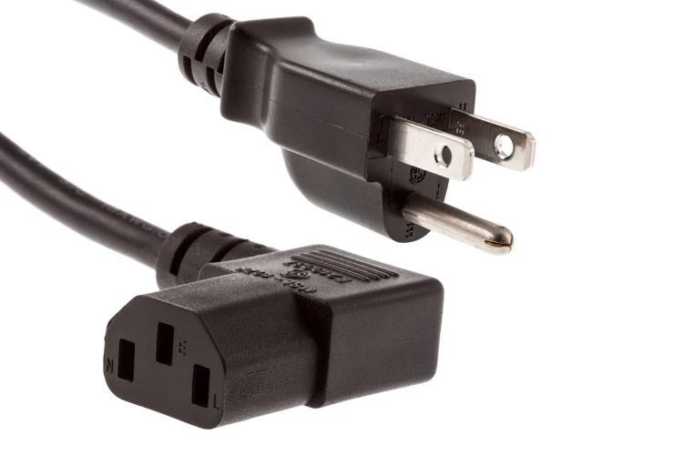 AC Power Cord, 5-15P to C13 Right Angle, 18 AWG, 3ft