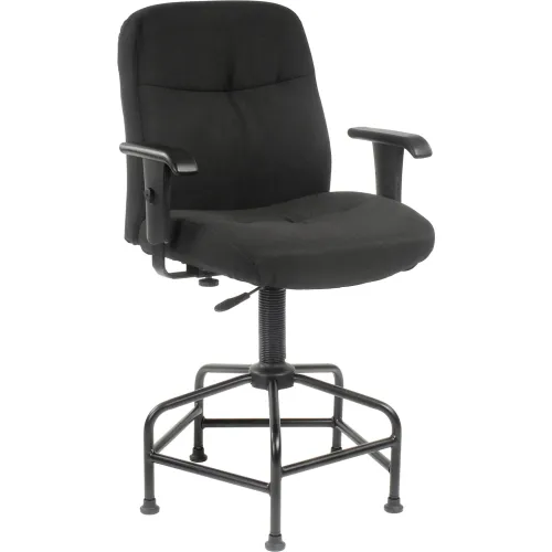 Interion® Big & Tall Stool with Adjustable Arms, Fabric, Black