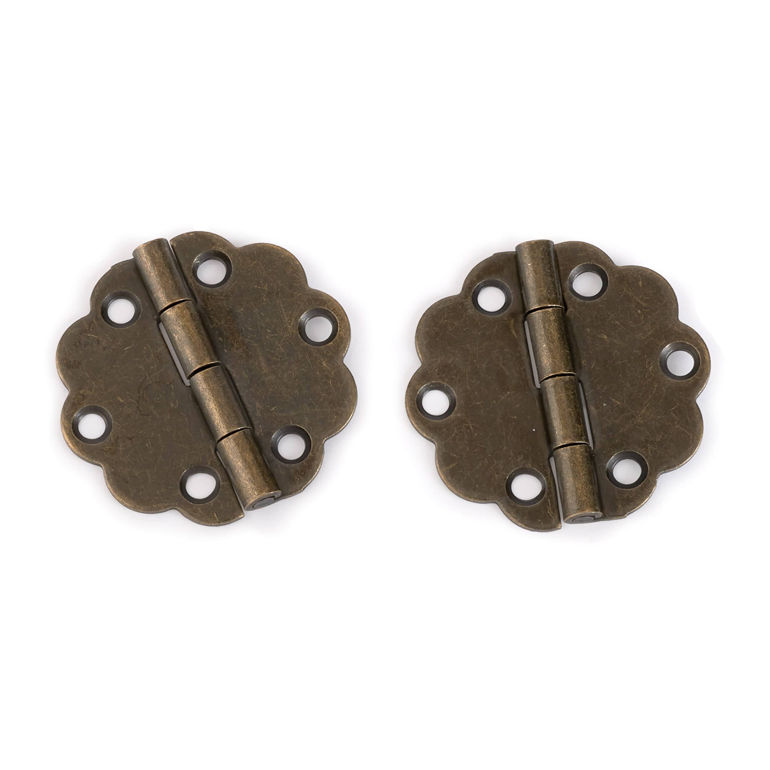 Decorative Round Box Hinge with Screws - Pair — Antique Brass